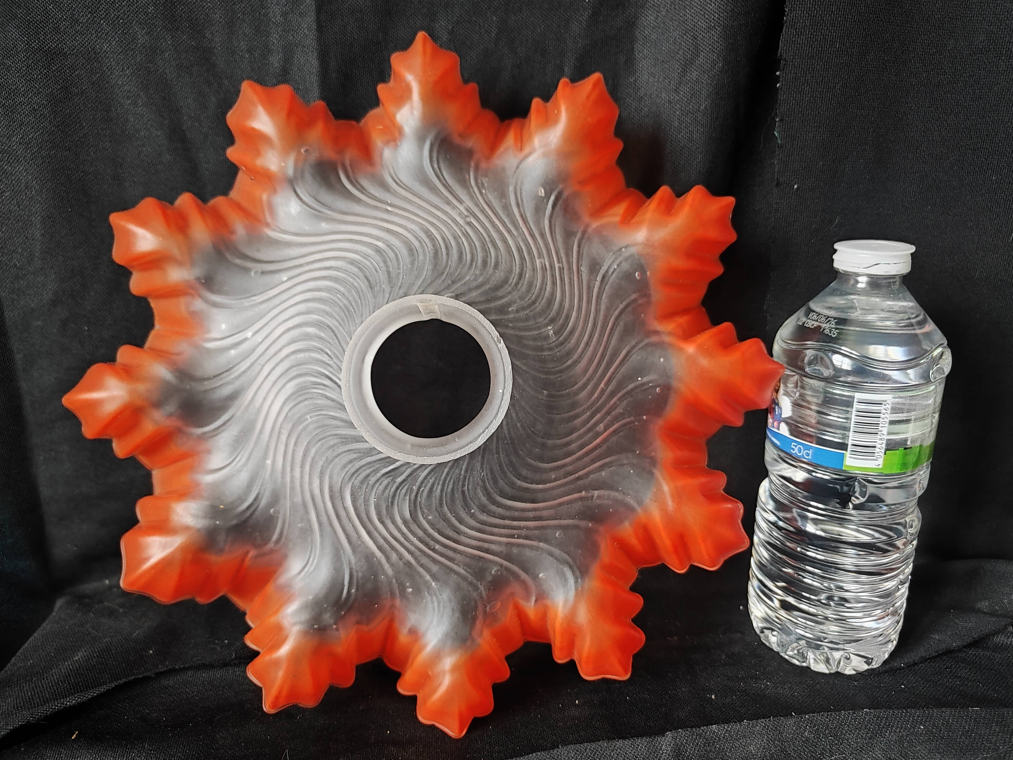 Art Deco / Corolla lampshade / Glass paste / orange / opalescent white