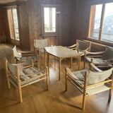 Arne Norell - Sirocco chair in white/grey linen with frame frame from beech wood