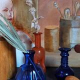 Trio of vintage blown glass soliflore vases
