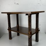 Brutalist wood turned wine press side table in the style of Charles Dudouyt