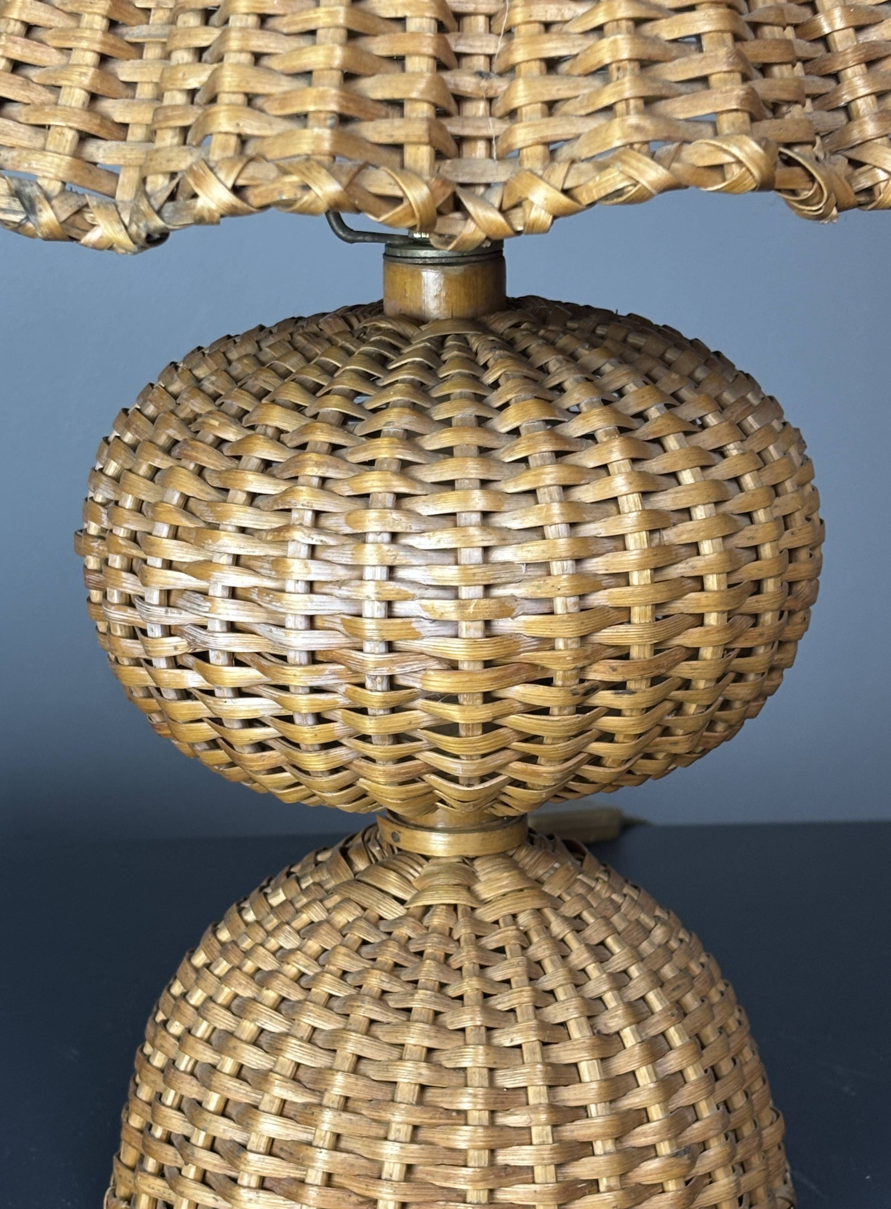 Midcentury rattan wicker mushroom table lamp, 1950s