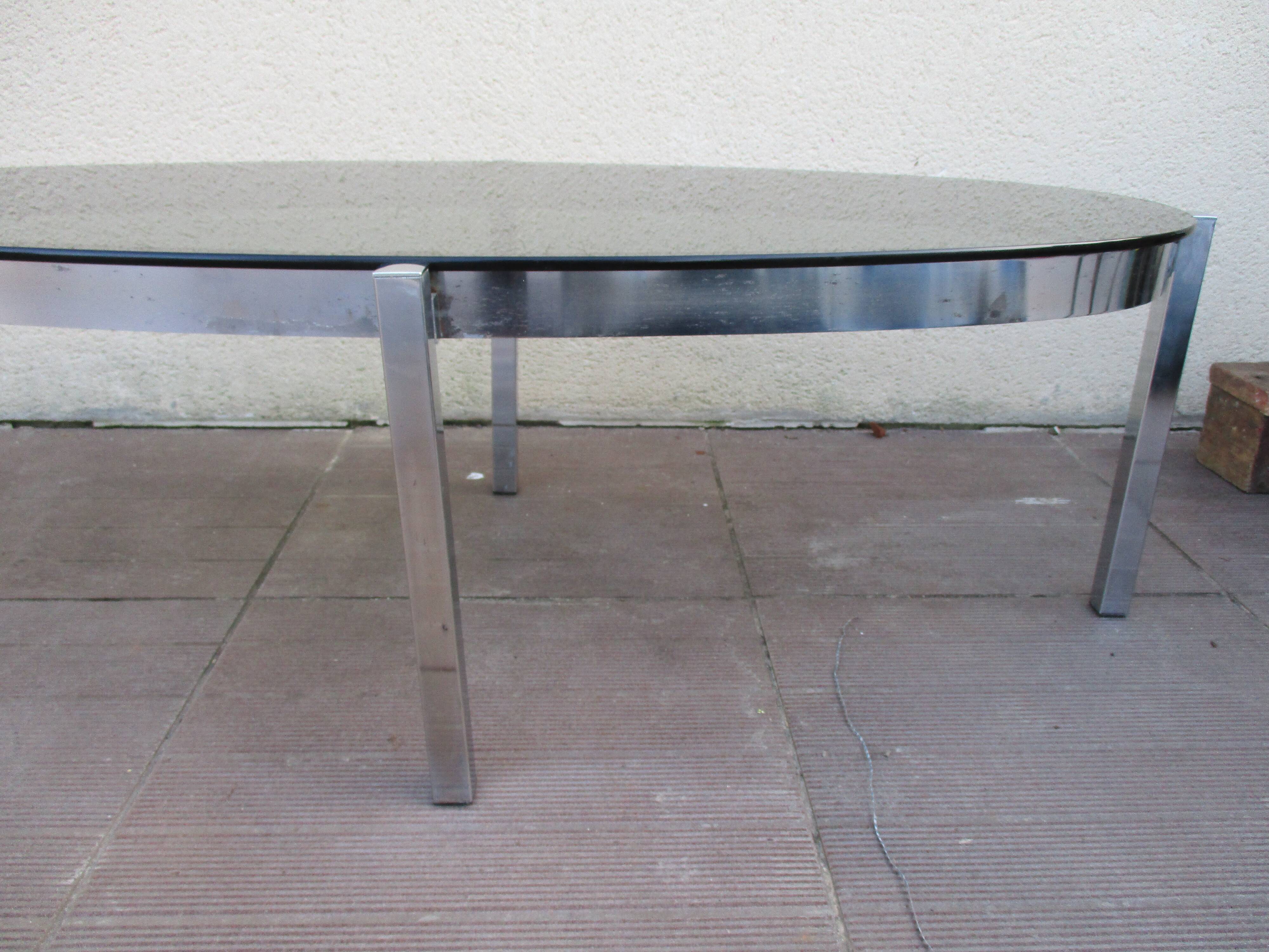 Table basse ovale en chrome et verre vintage années 70 | Selency