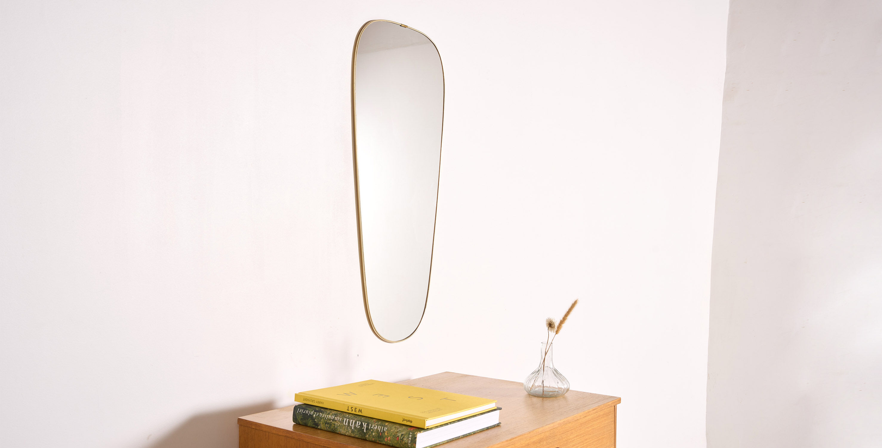 Vintage brass mirror, H77cm