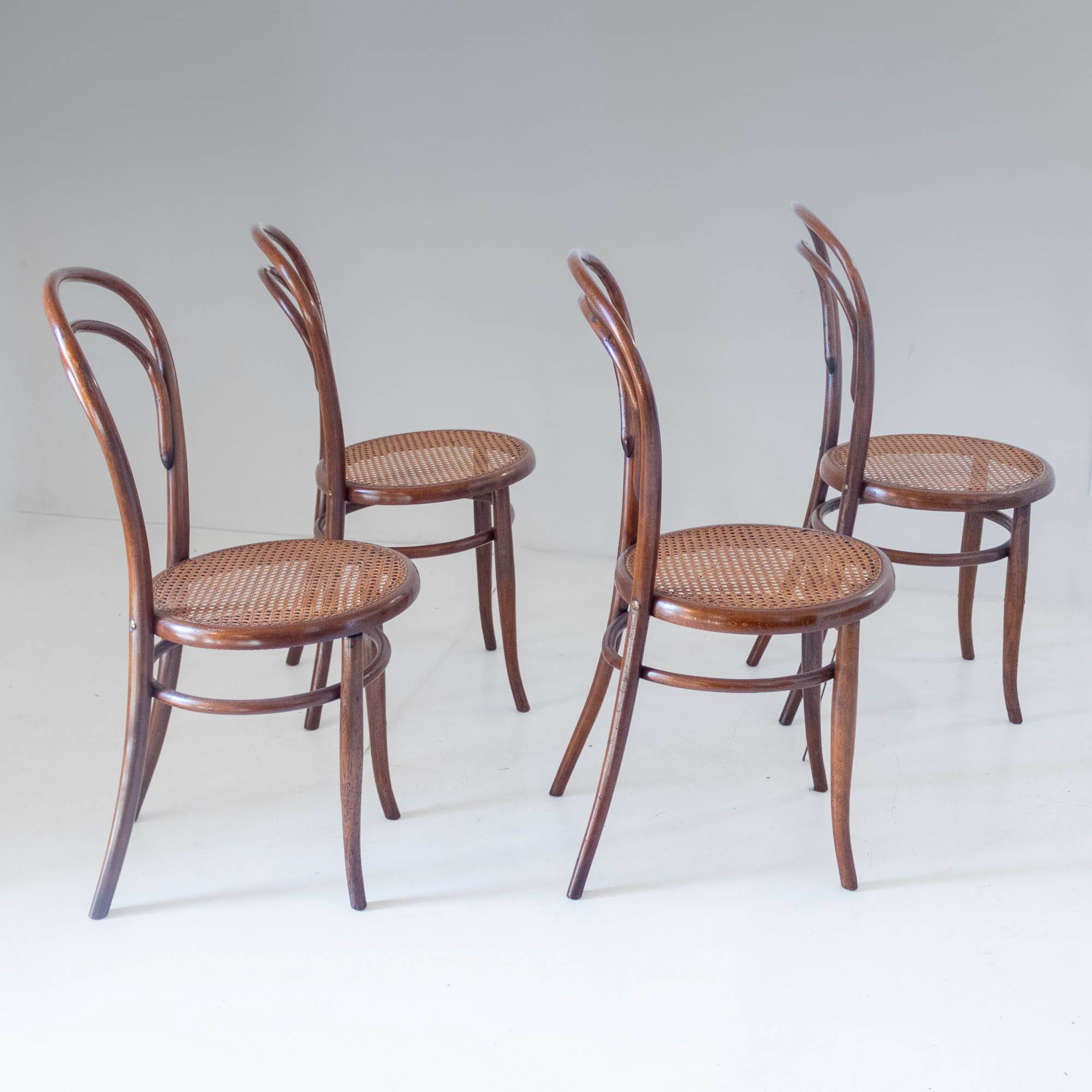 1900s Set of Four Bentwood and Cane Dining Chairs by Josef Hoffmann, Labele