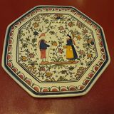Octagonal plate faience of brittany hand painted