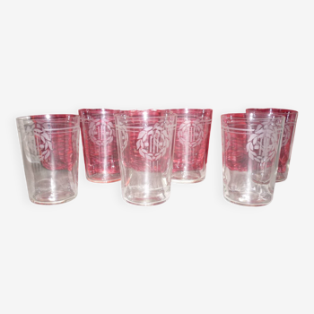 Verres anciens sablé couronnes de lauriers x6