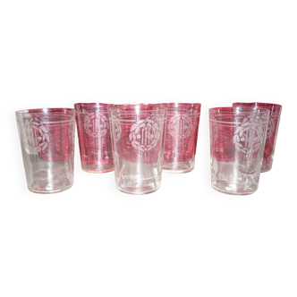 Verres anciens sablé couronnes de lauriers x6