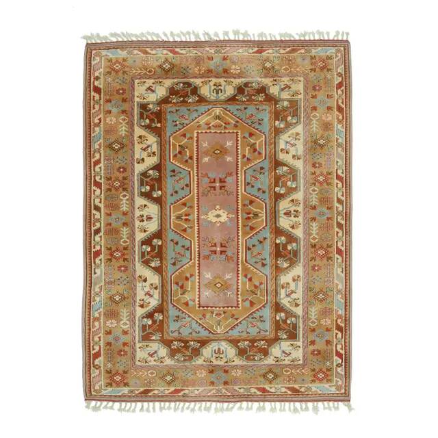 Vintage Turkish Oushak handmade wool cotton orange area rug 201x281