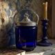Antique biscuit jar/sweet jar, cobalt blue glass and silver-plated metal, early 20th century.