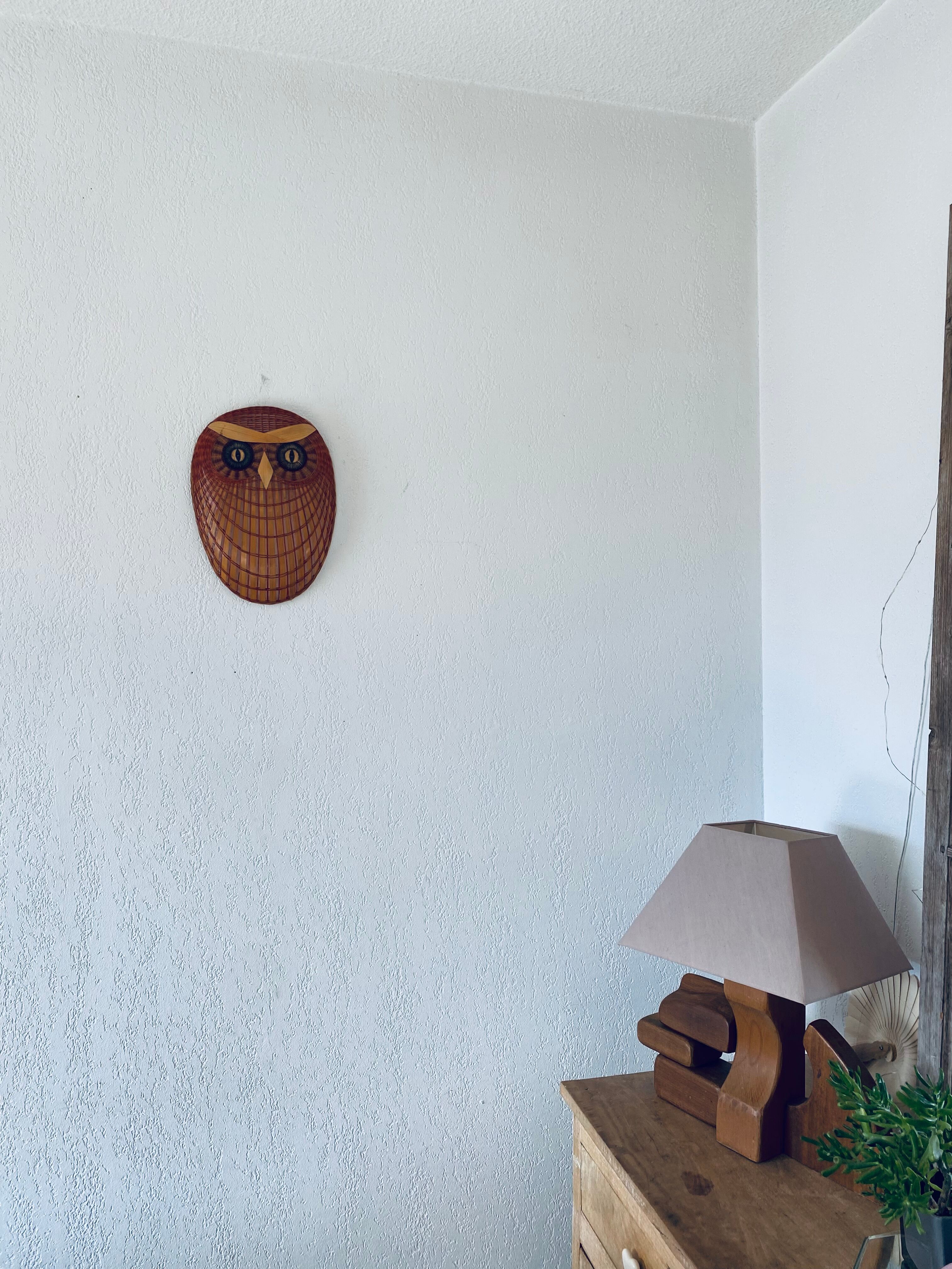 Vintage owl wicker mask or wall totem