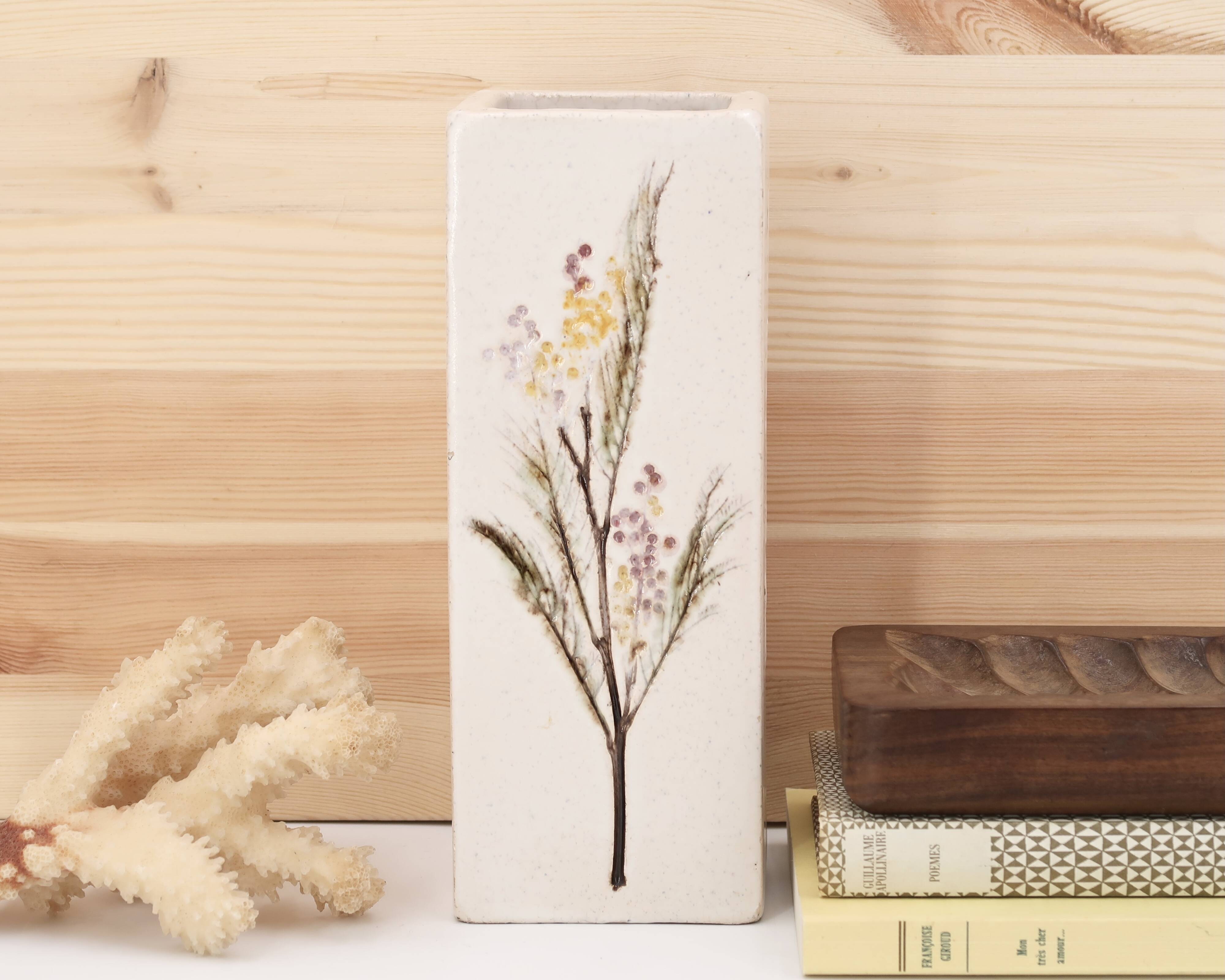 White ceramic herbarium vase by Raymonde Leduc, Vallauris, 1960s