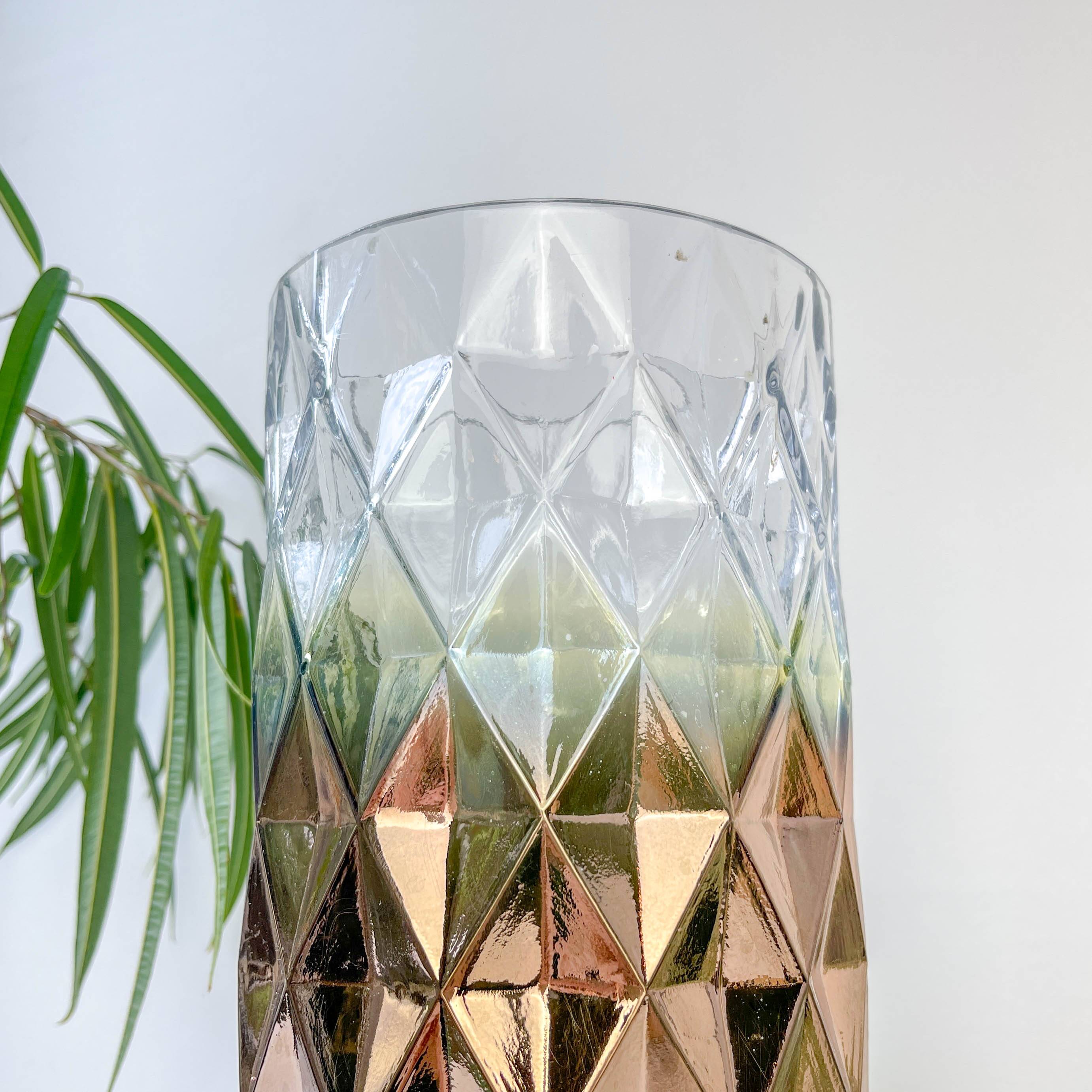 Vintage glass vase with geometric pattern in rose gold gradient