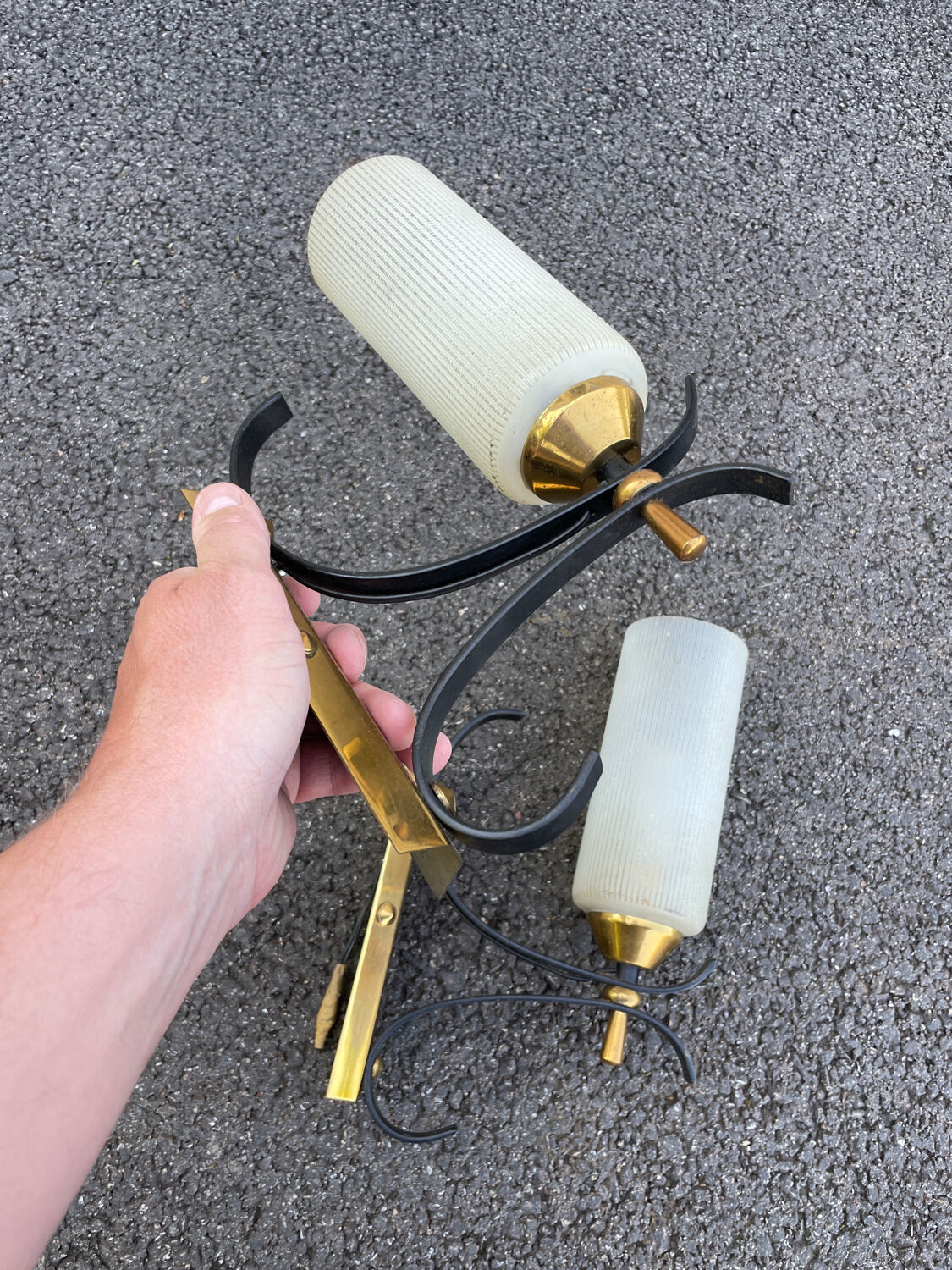 Pair of vintage wall lamps 1950-60 arlus metal and glass