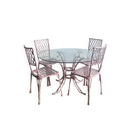 Ensemble de jardin en faux bambou avec table et 4 chaises