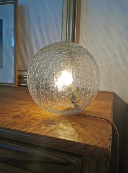 Vintage globe table lamp in molded glass