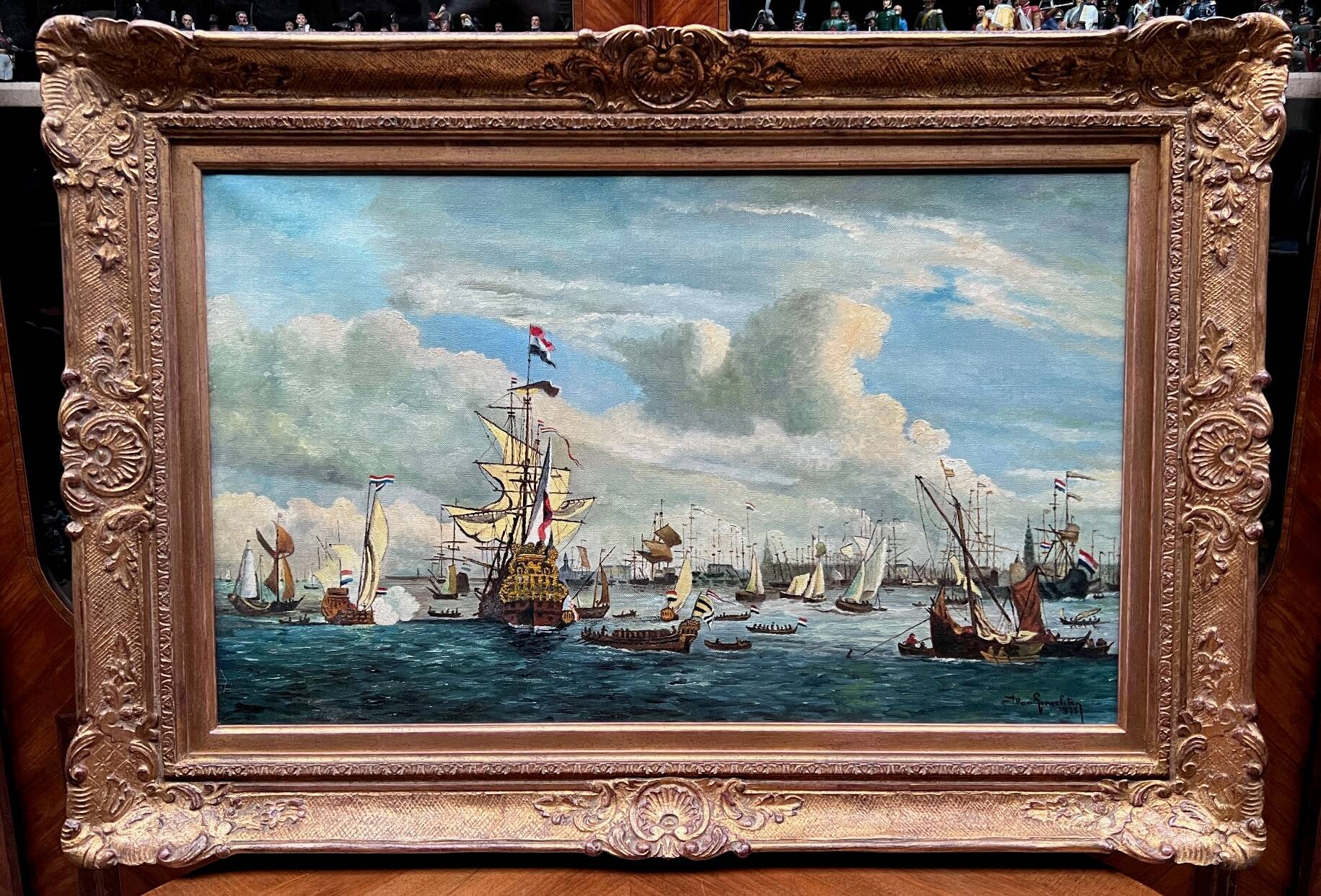 Jan van Genechten. Seascape “View of the old port of Amsterdam”.