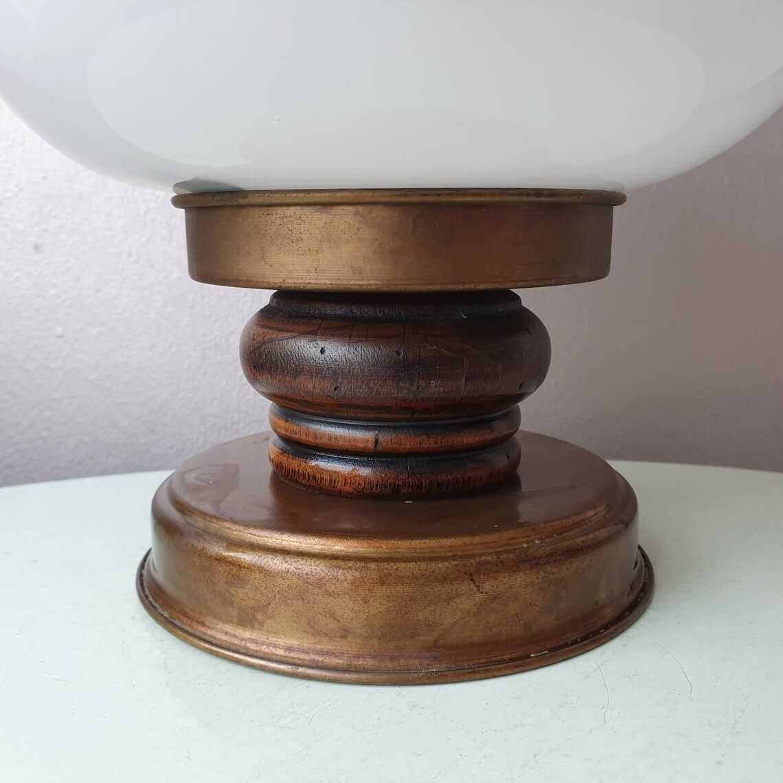 Wooden and brass table light 70s