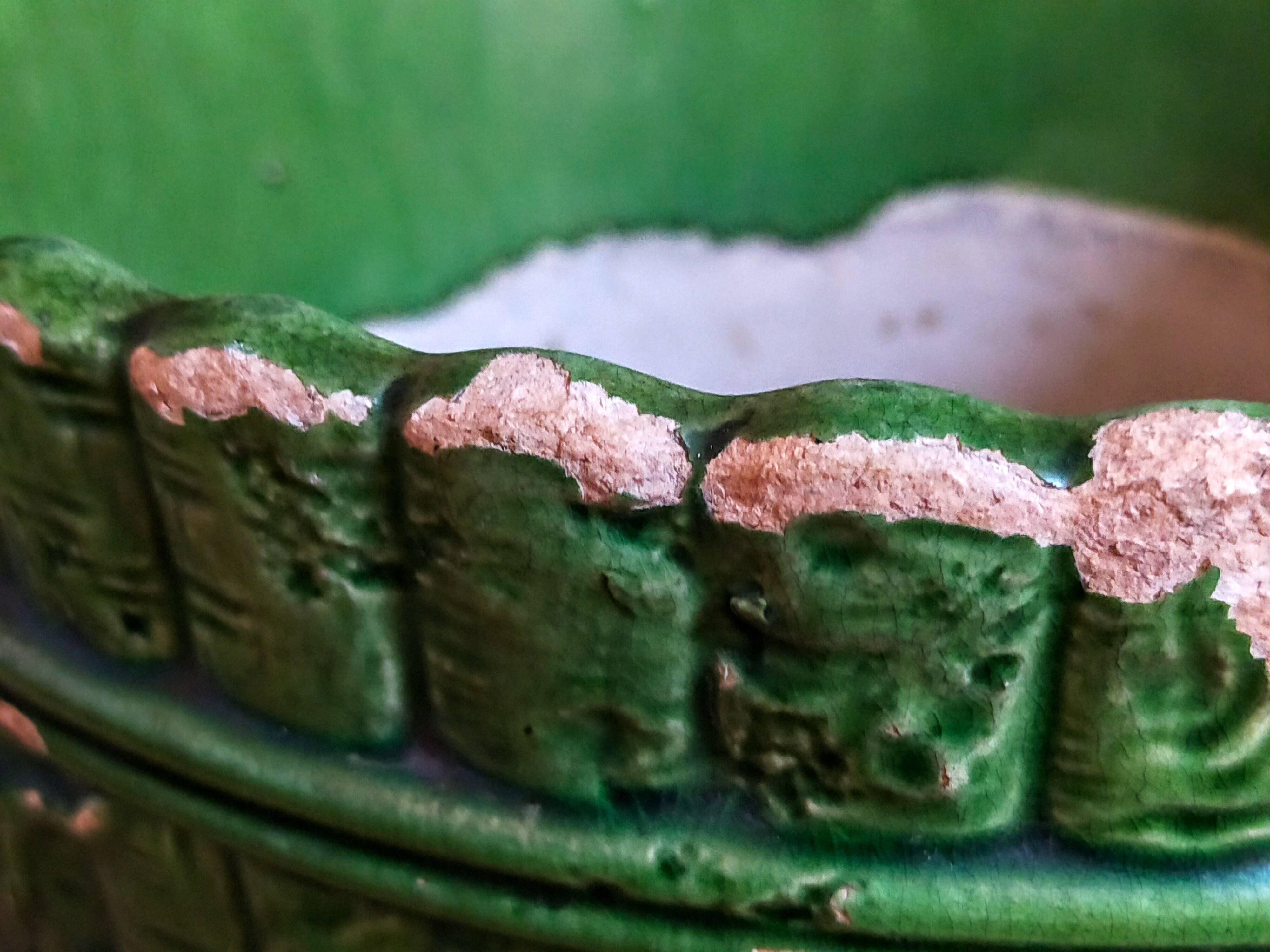 Flower pot and saucer in slip by G. De Bruyn 19th century