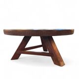 Round brutalis coffee table with brass / copper top / 1960s