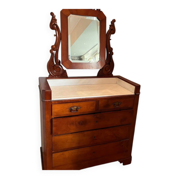 Coiffeuse ancienne avec marbre et miroir