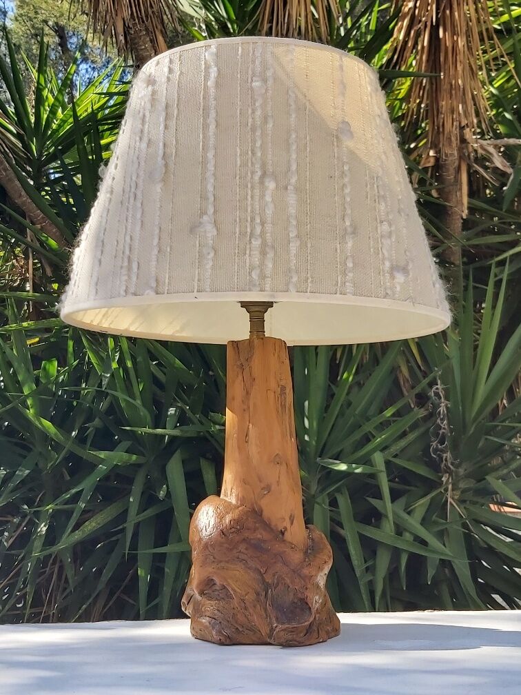 Vintage wood brutalist lamp 50s