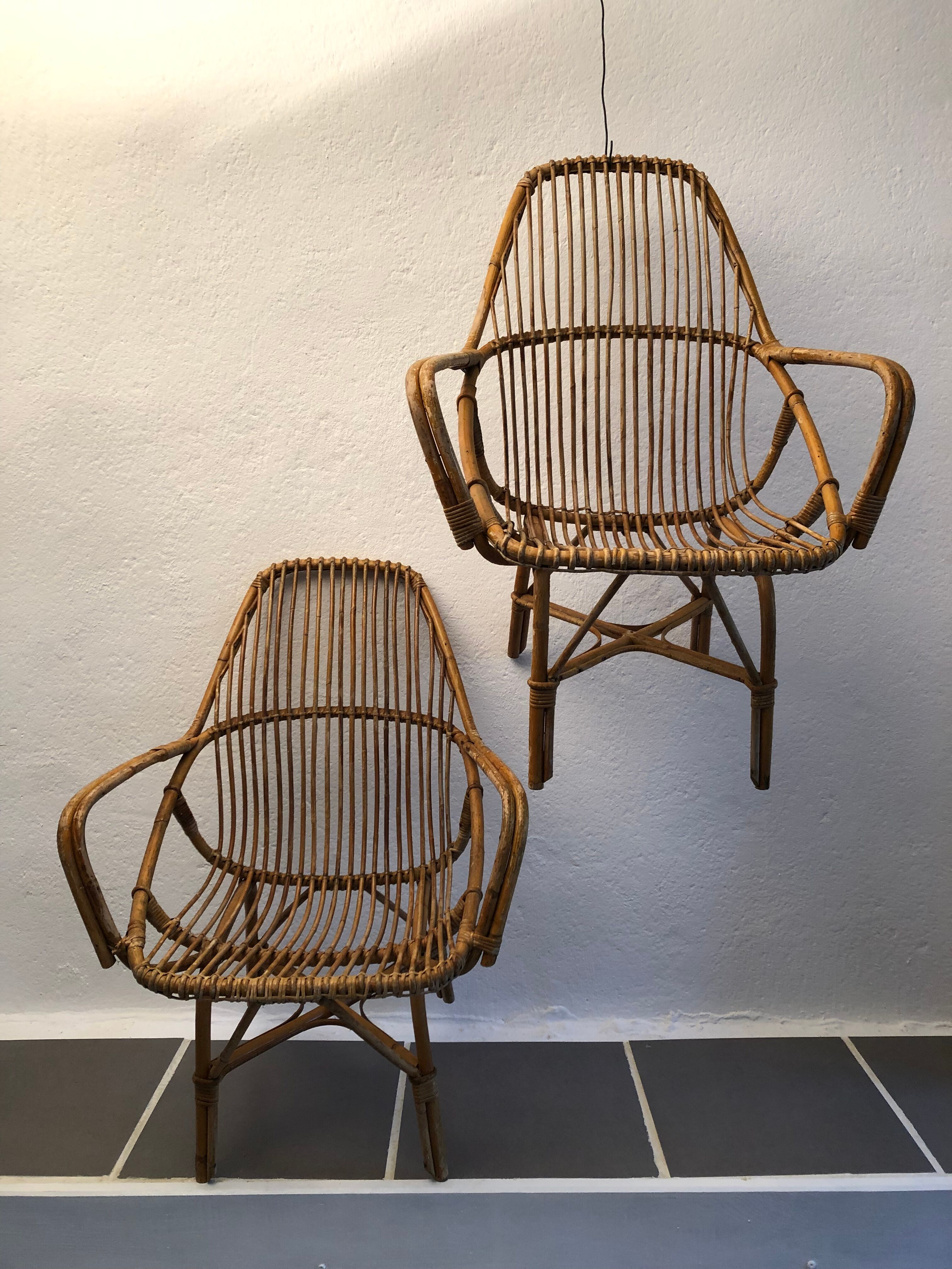 Pair of vintage rattan armchairs