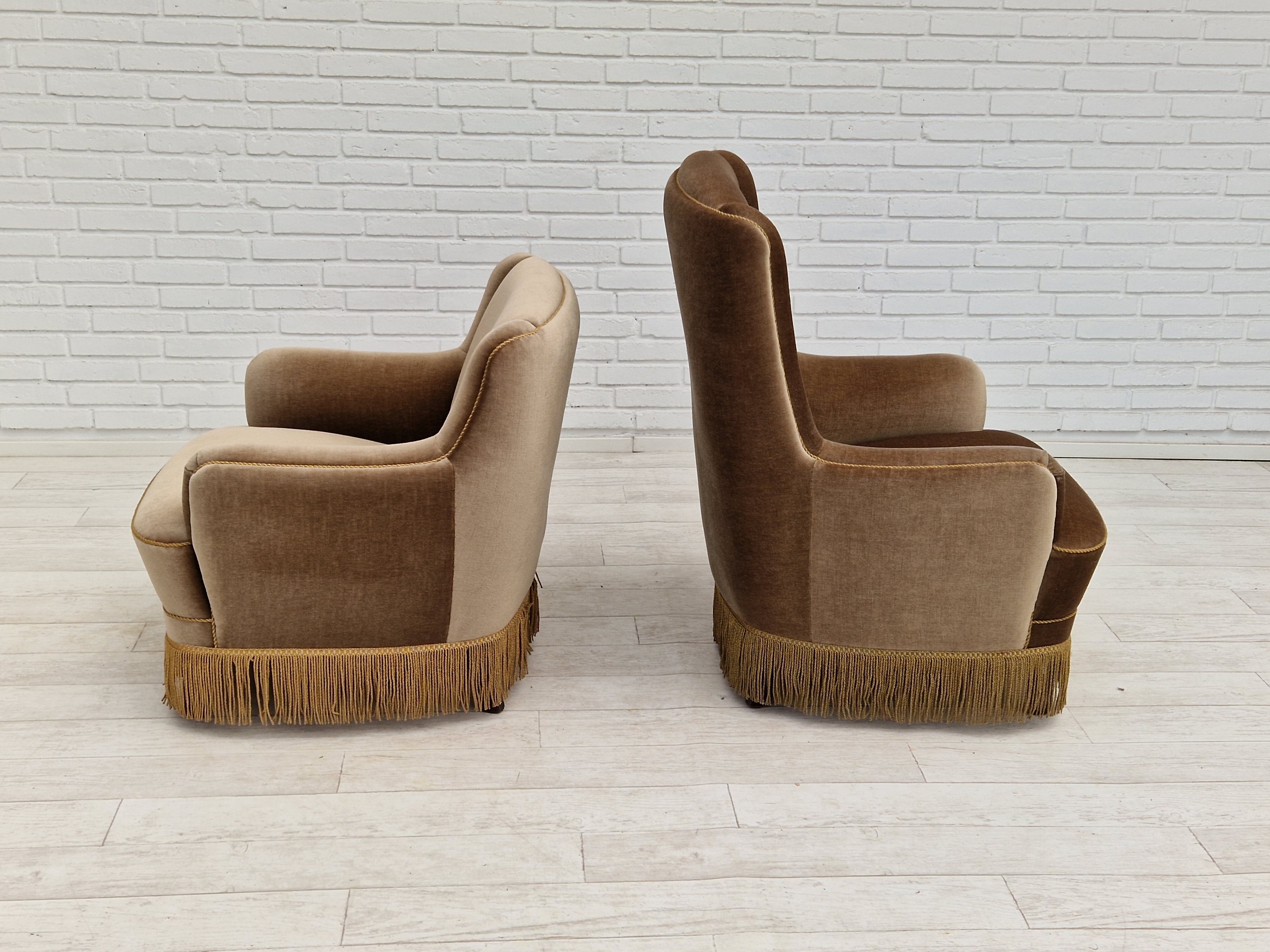 1970s, Danish set of two velour chairs, original condition