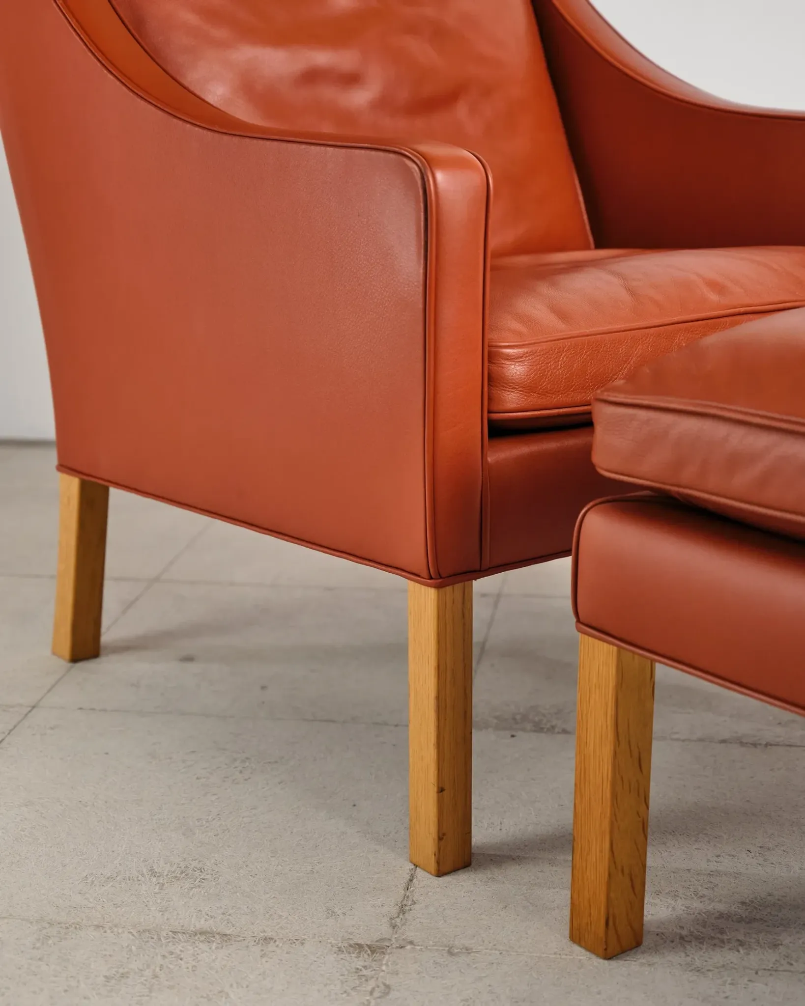 Armchair 2204 and leather pouf by Børge Mogensen, Denmark, 1960s.