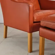 Armchair 2204 and leather pouf by Børge Mogensen, Denmark, 1960s.