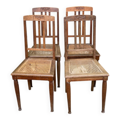 4 chaises d'époque art déco chêne massif cannées 1920