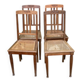 4 Art Deco chairs in solid oak with caning from the 1920s.