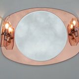 Designer mirror with its Italian pink glass sconces Veca vintage 1970.