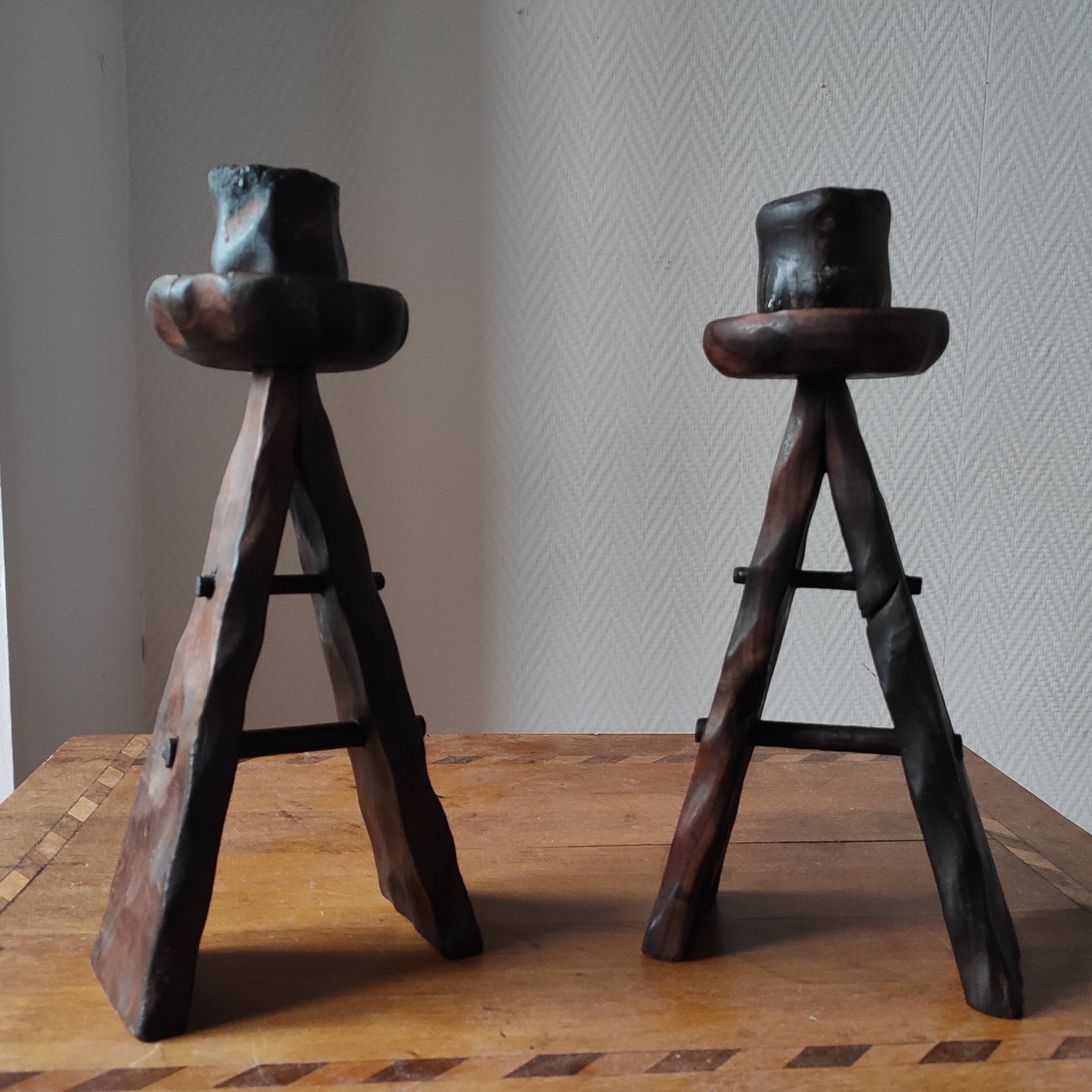 Pair of vintage brutalist candlesticks from the 1950s-60s