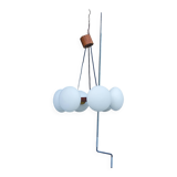 Scandinavian teak and white opaline chandelier with 6 lights from the 70s