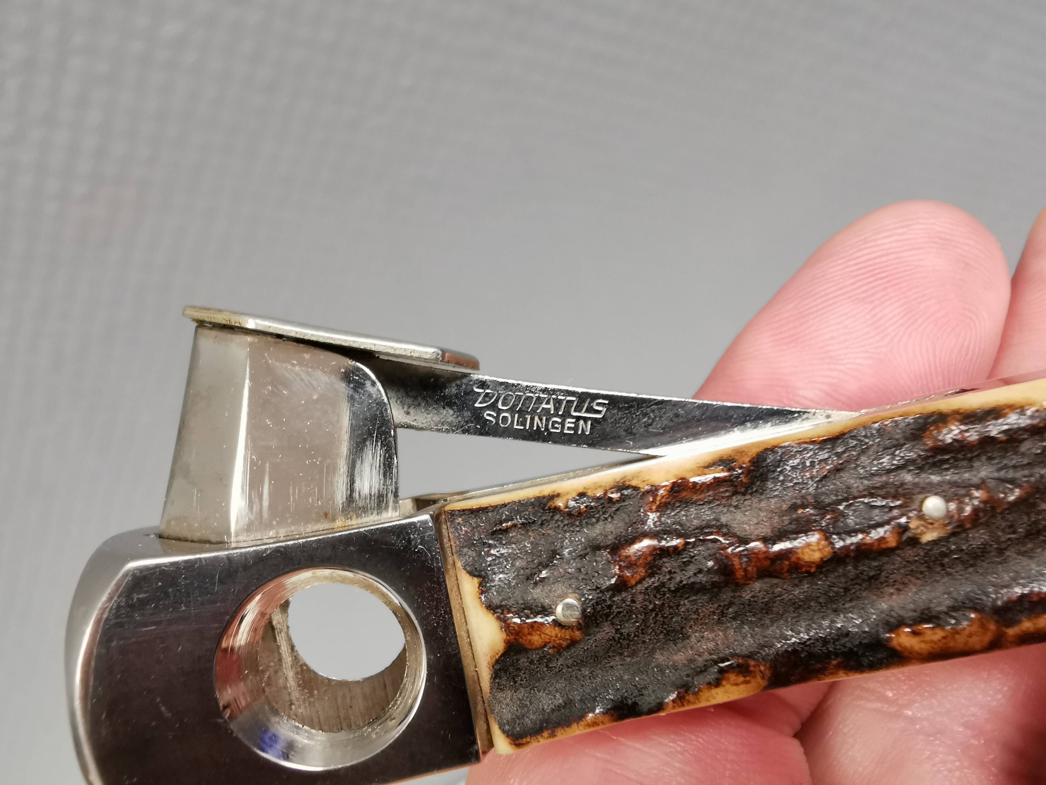 Old cigar cutter of stag horn and stainless steel. Solingen Germany 50-60s
