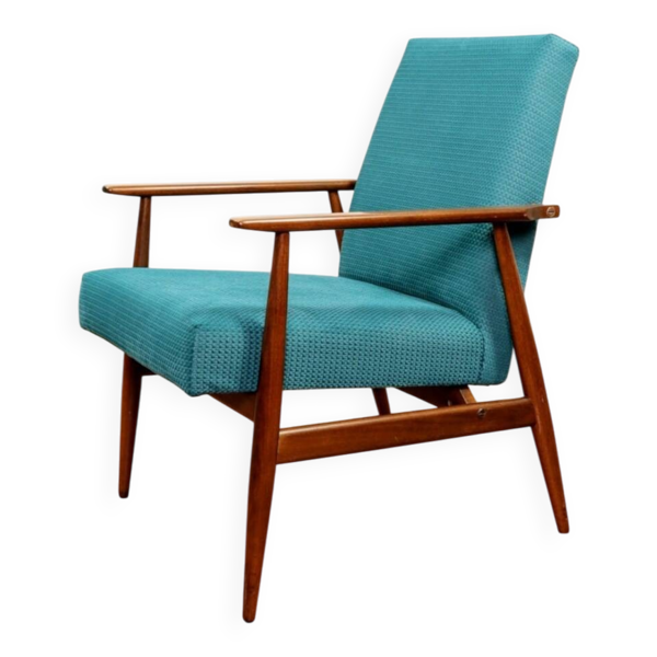 Fauteuil scandinave design milieu du siècle tissu turquoise vintage