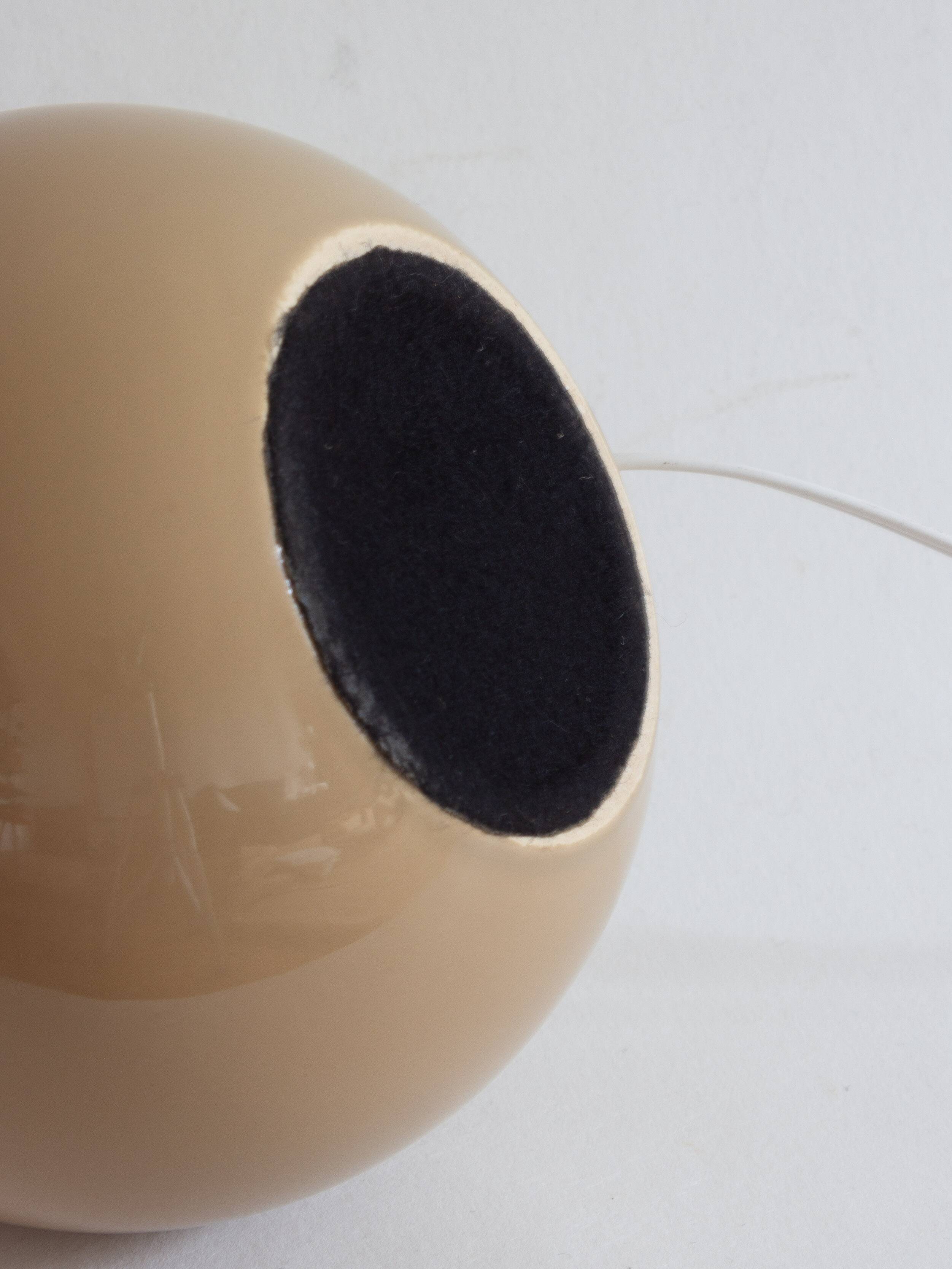 Ceramic ball lamp base in caramel beige color, 70s