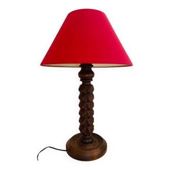 Turned wood table lamp