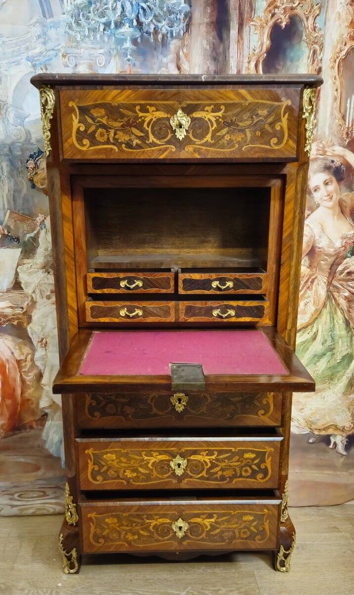 Secrétaire époque XIXeme / marqueterie de bois nobles – Style Louis XV