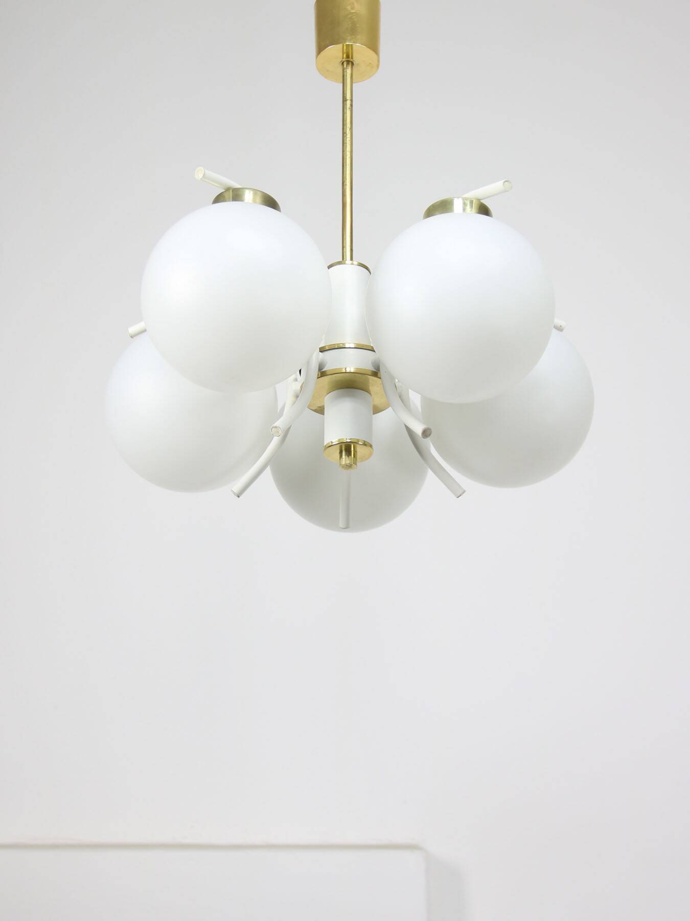 Mid-century modern Italian Brass and Opaline Chandelier