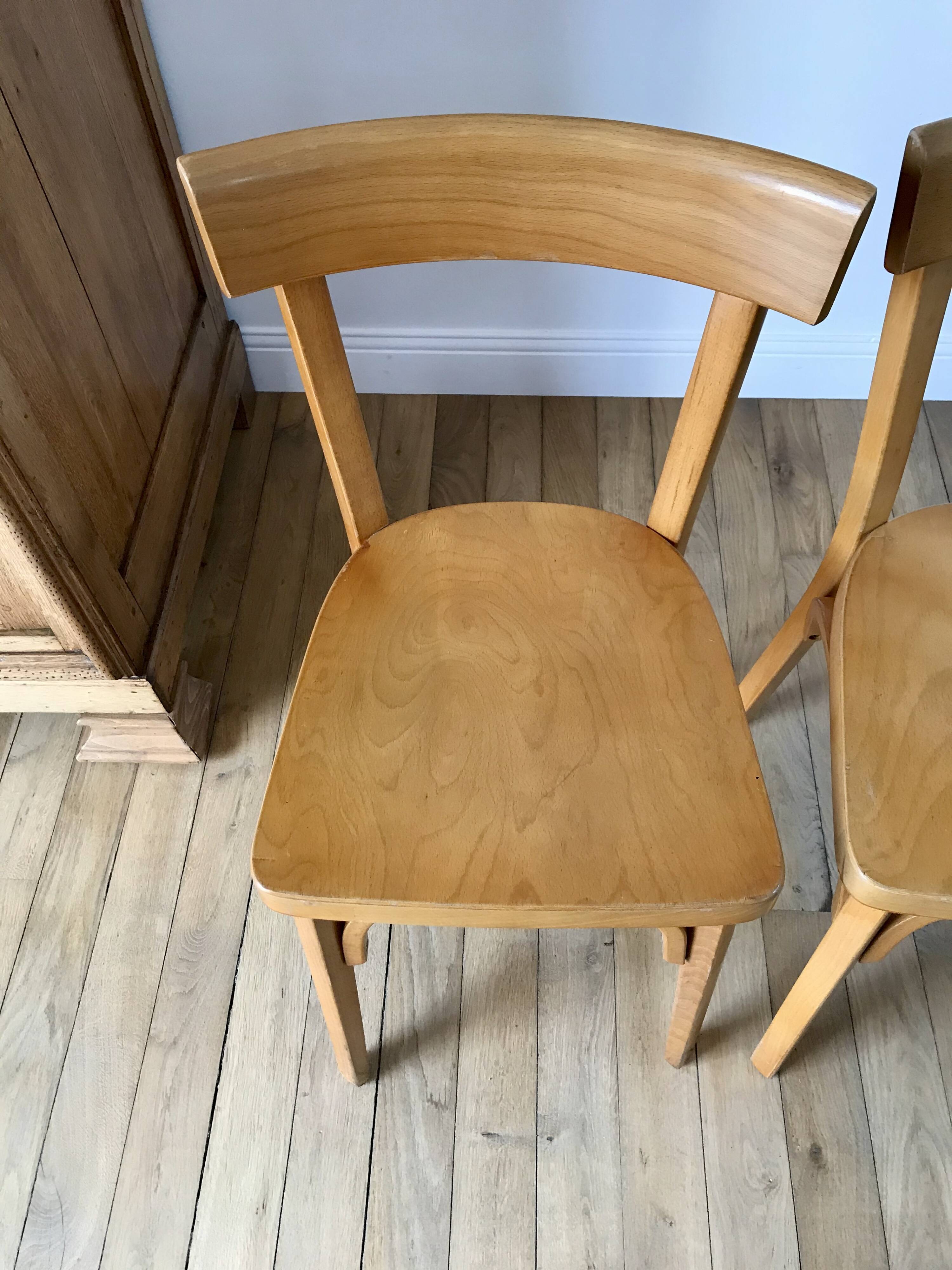 Set of 4 baumann bistro chairs in blond wood / honey stamped 40-50 years