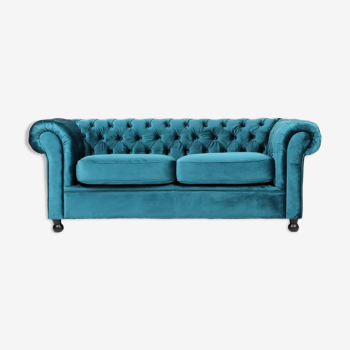 Chesterfield Blue Velvet Duck Sofa