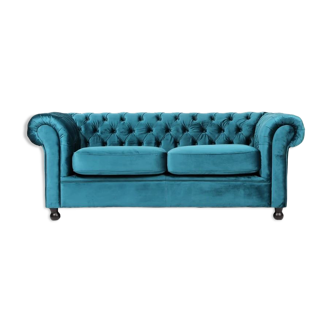 Canapé Chesterfield Bleu canard en velours
