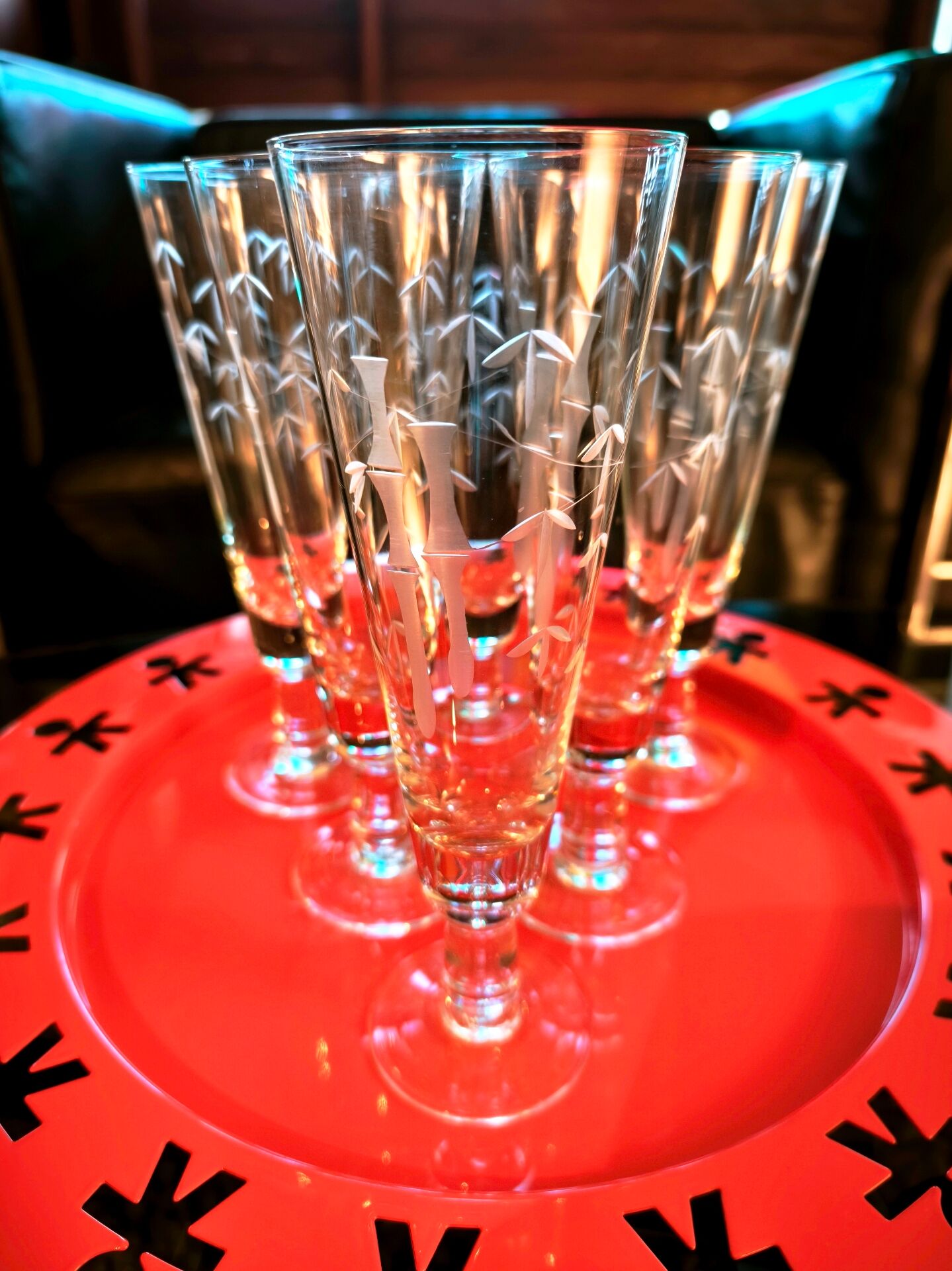 6 vintage bamboo beer glasses from the 1960s, Noritake Sasaki style.