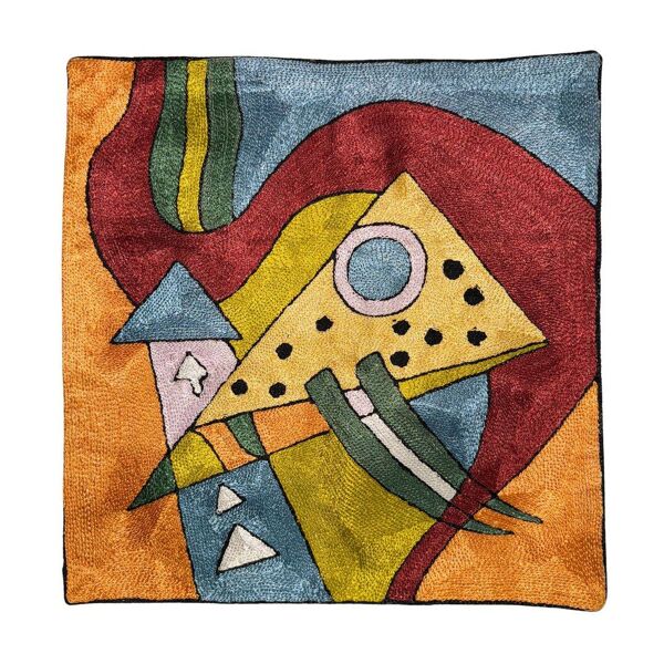 Housse de coussin brodée main en soie, motif abstrait