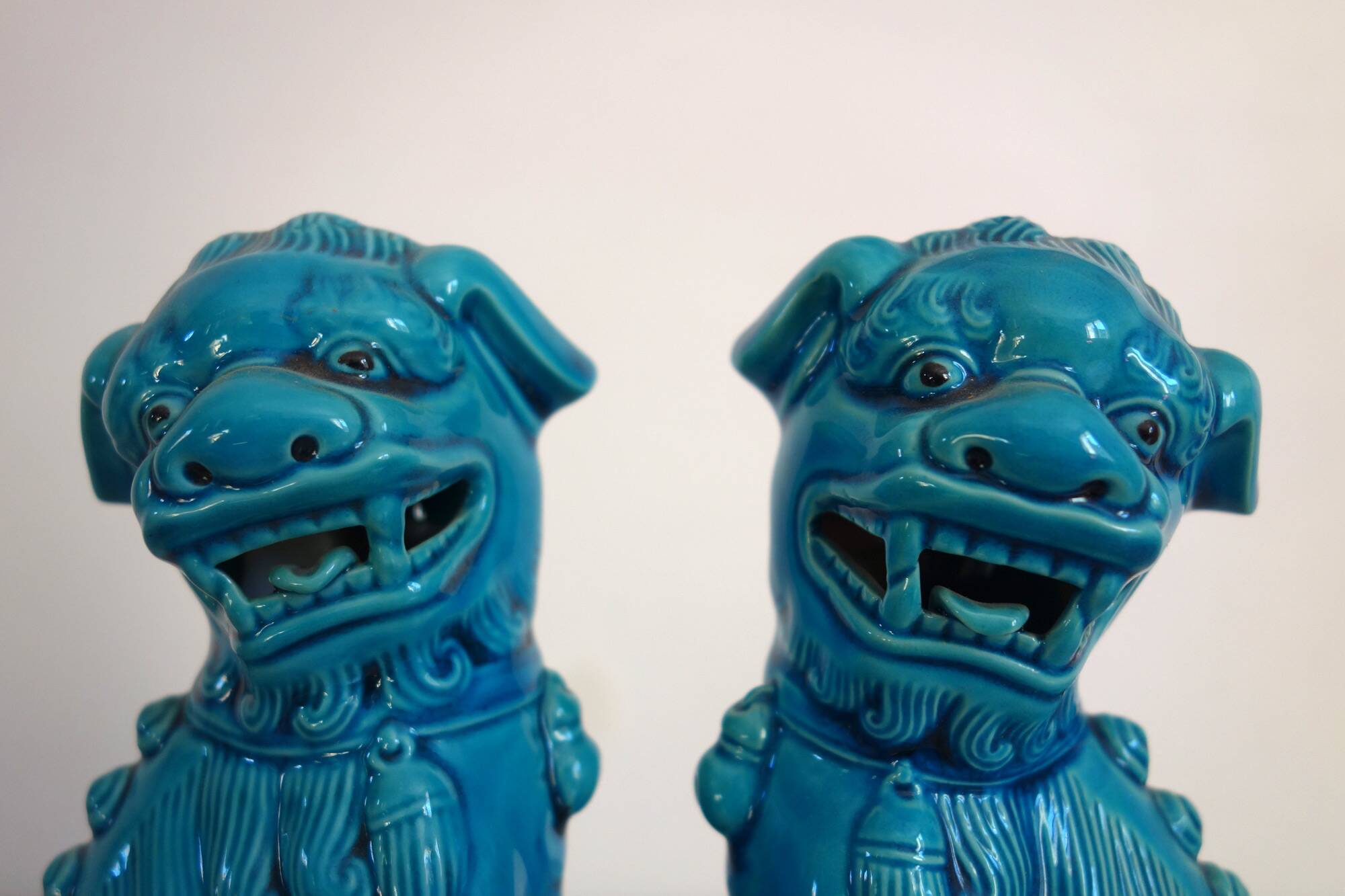 Pair of Fo dogs in blue glazed porcelain, China, 1960s