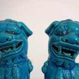 Pair of Fo dogs in blue glazed porcelain, China, 1960s