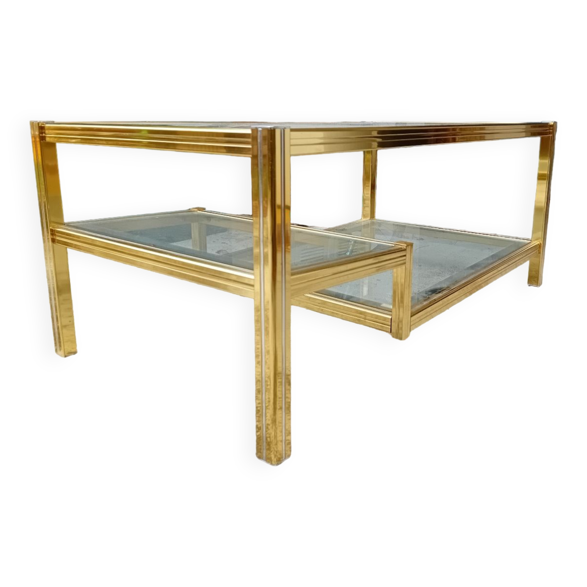 Glass and golden brass coffee table