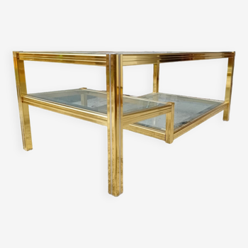Glass and golden brass coffee table