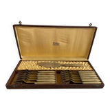 Set of 12 dessert forks and pie server in brown case